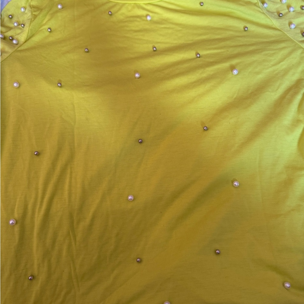 Yellow Top with Pearl Embellishments